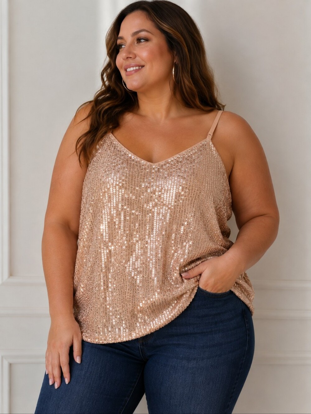 NWT Torrid Sophie Rose Gold Sequin Cami Tank Top Size 3 22/24